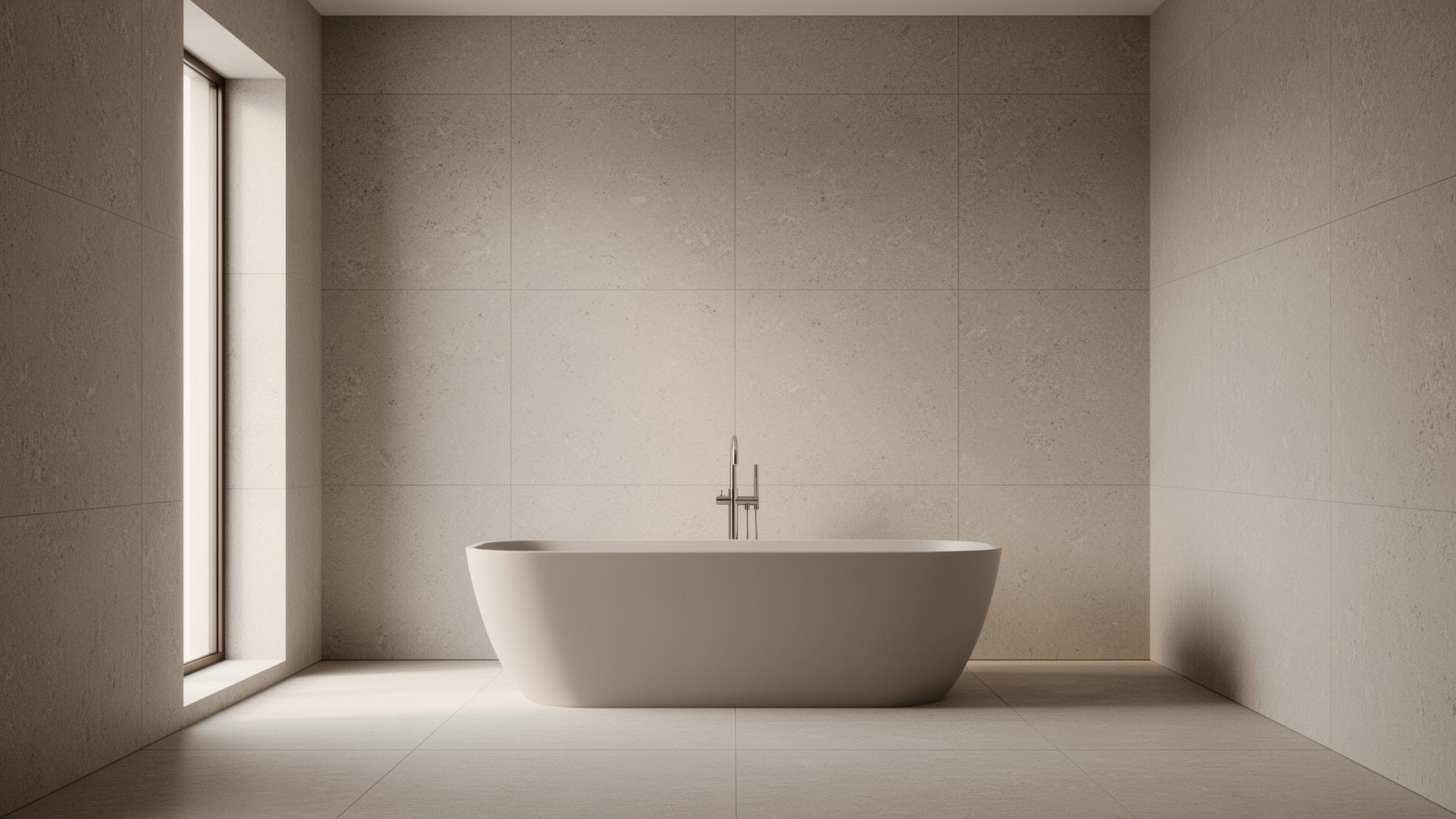 Modernes Badezimmer mit großformatigen Steinfliesen